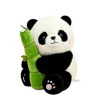 25cm Cartoon Panda Plush Toy Stuffed Animal Doll  Soft Black and White Plush Doll with Bamboo, Cute Sitting Panda Plush Toy for Home Decoration, Kids 