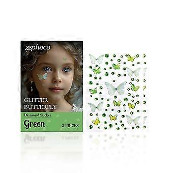 Green Butterfly Diamond Stickers - Shiny Acrylic Facial Makeup & Body Stickers for Parties, Hairstyles, Nail Art | Easy to Apply, Durable, Perfect Gif