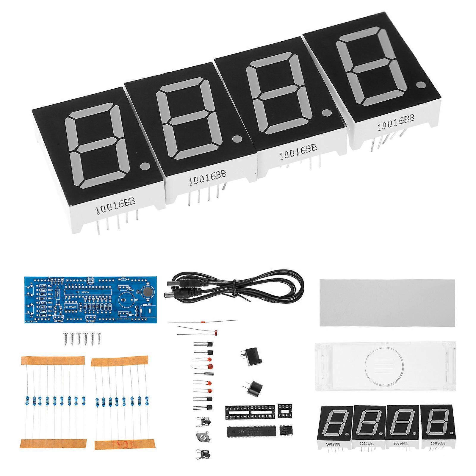 1Set SCM LED Digital Clock Unassembled Components Single Chip Microcomputer Clock Microchip Clock (Blue)