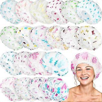 20 Pcs Reusable Plastic Shower Caps, Waterproof Bath Hair Bonnets with Elastic Band, Assorted Colors for Home, Salon and Spa