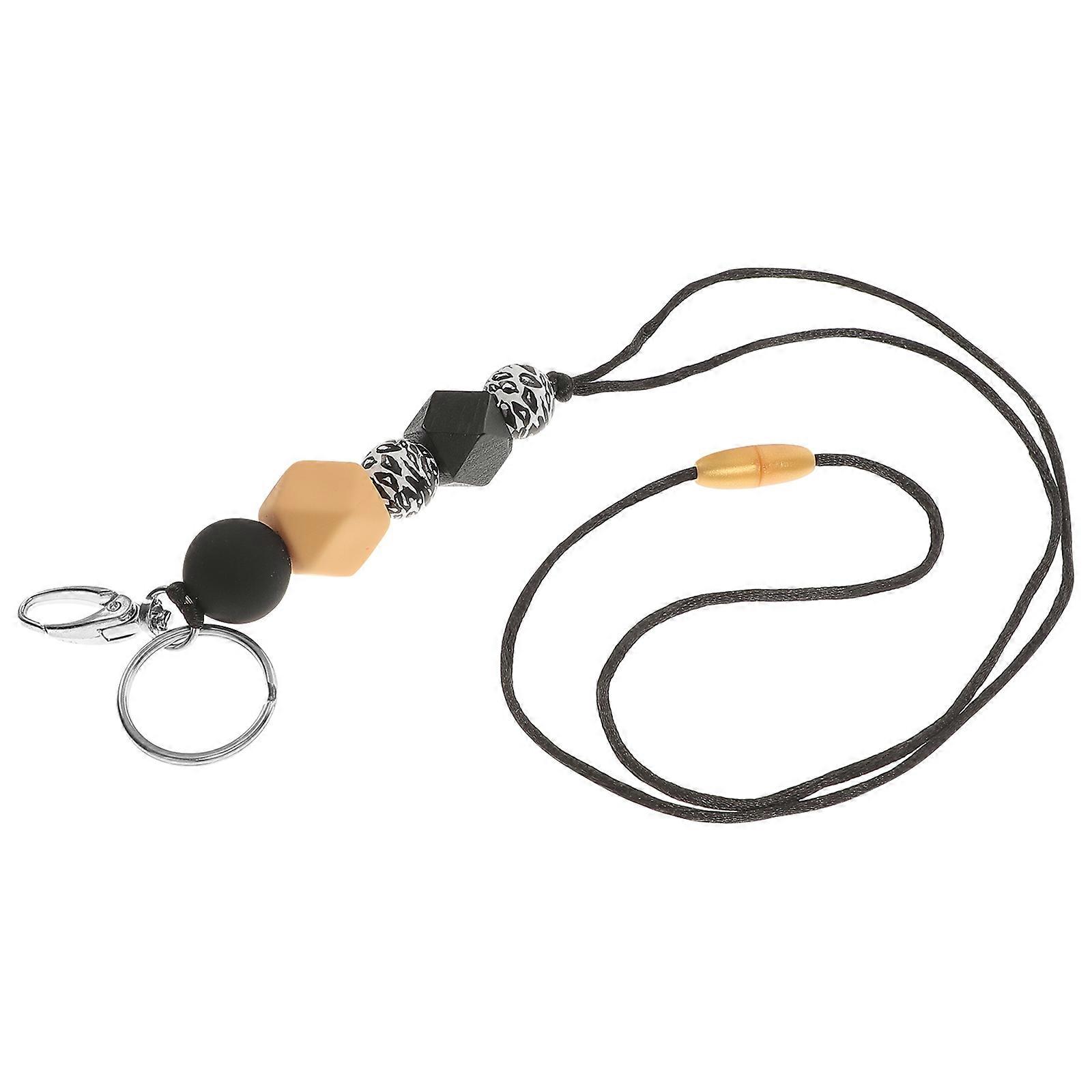 Porte-badge porte-clés en bois avec perle et cordon, pratique pour les filles