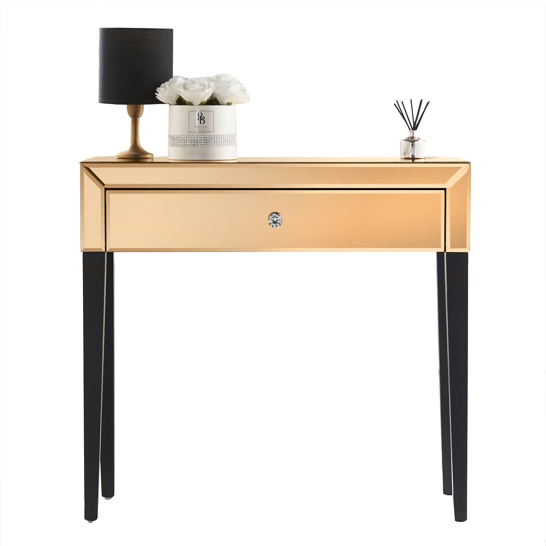 Laguna Rose Gold Mirrored Dressing Table with Drawer Storage
