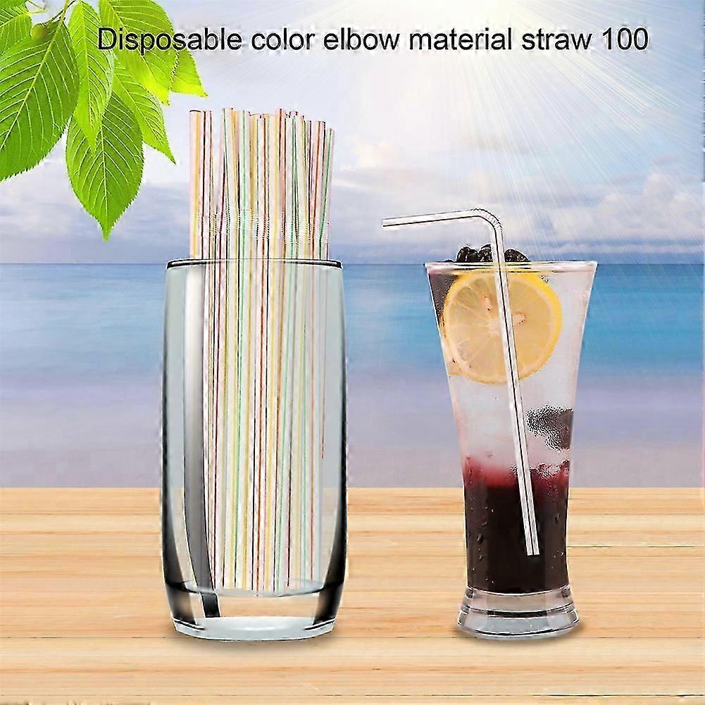 100-500pcs Plastic Drinking Straws Multi-Colored Striped Bedable Disposable