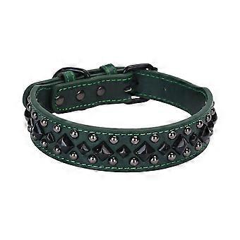 Collana per animali domestici in pelle, morbida e confortevole, con rivetti regolabili, colore verde, taglia S.