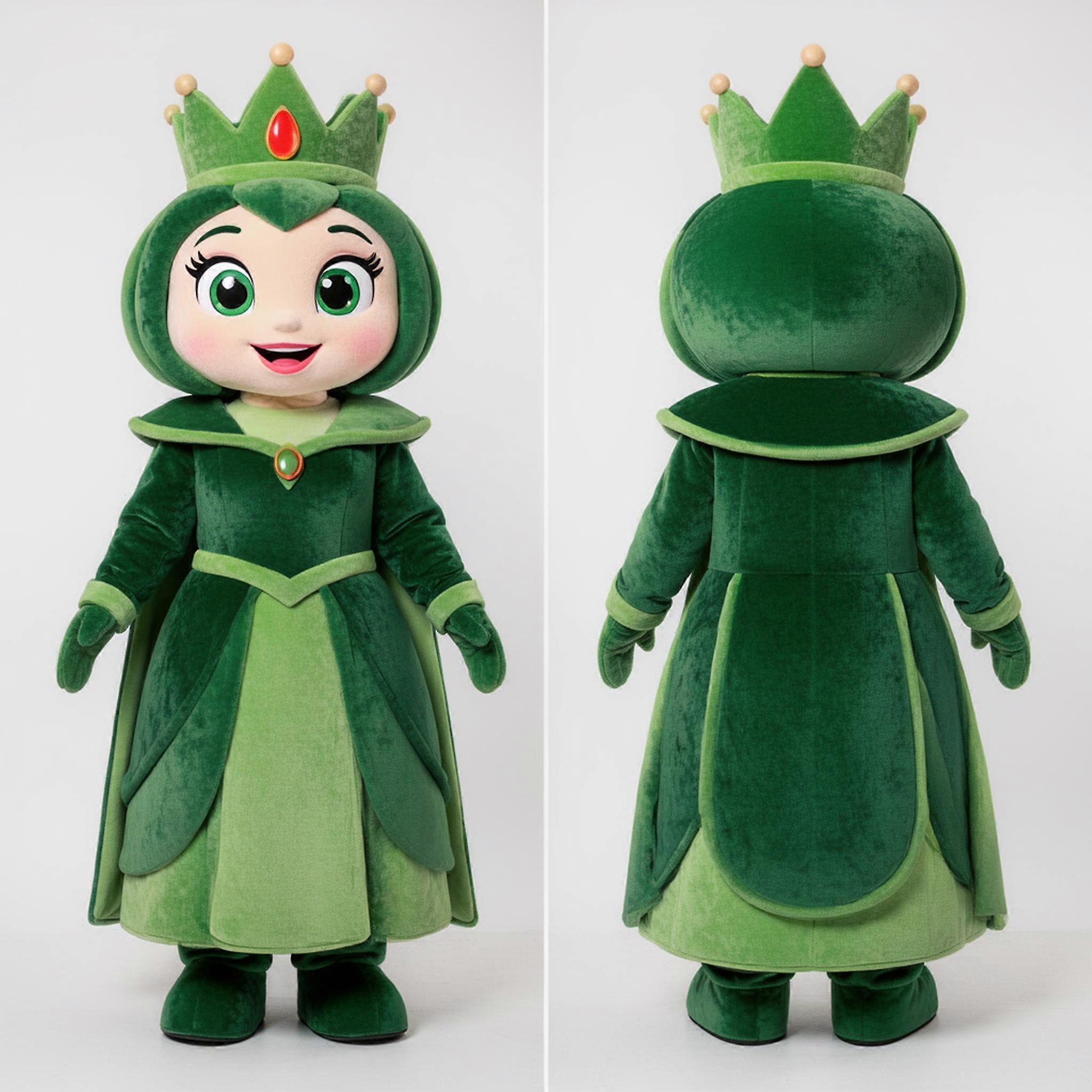 MASTICOT Forest Green Cartoon Queen Mascot