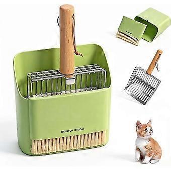 Cat Litter Scoop with Holder, Heavy Duty Stainless Steel KittyLitter Scooper with Coarse and Fine Mesh Green_bb