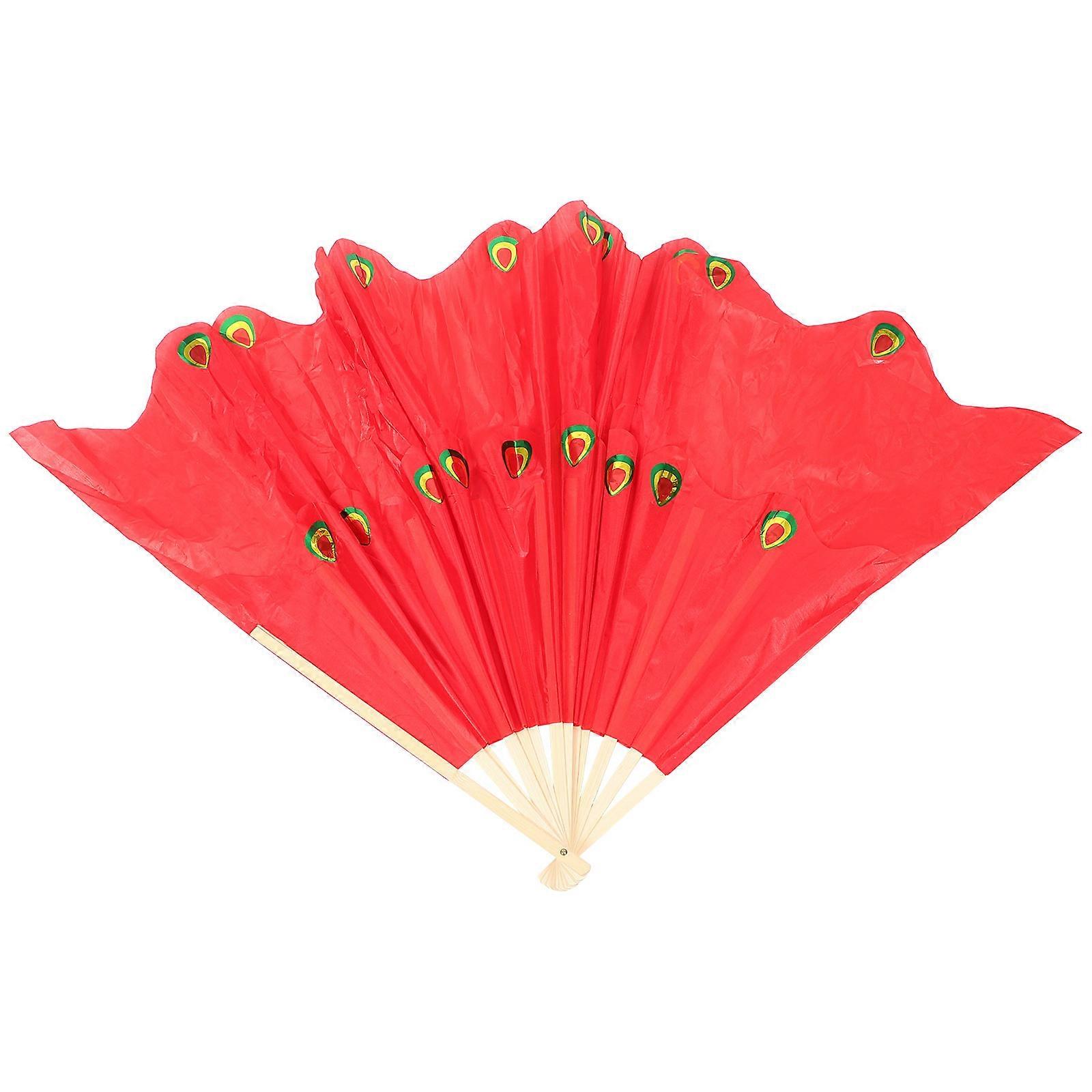 Performance Dance Red Folding Fan 3Pcs Set for Stage and Square Dancing