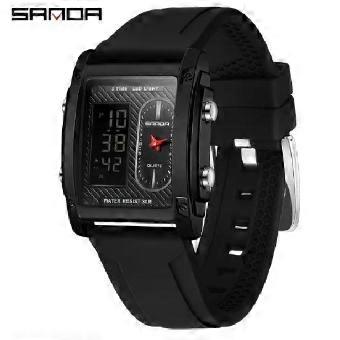 SANDA 3328, Herren-Digitaluhr, rechteckiges Gehäuse, Silikonarmband, für den Business-Bereich, wasserdicht, modisch, multifunktional, mit doppeltem Display, elektronische Uhr.