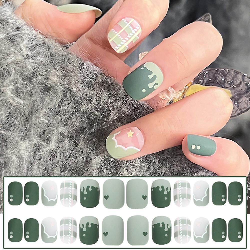 Matcha Green Frosted Fake Nails With Com