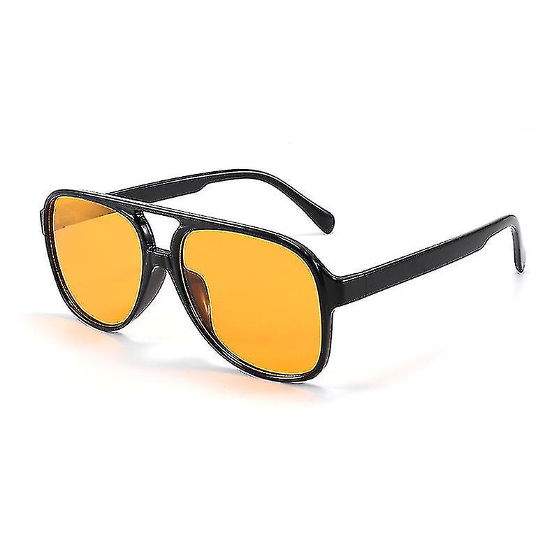 Retro Vintage 70's Aviator πολωμένα γυαλιά ηλίου Double Bridge Lightweight Frame Ανδρικά και Γυναικεία (μαύρο/κίτρινο) Wuqx