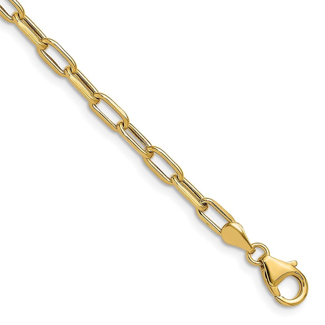 14Kイエローゴールド3.7mmセミソリッドベベルスパークルカットペーパークリップチェーンブレスレットリンクブレスレット女性と男性用-長さ: