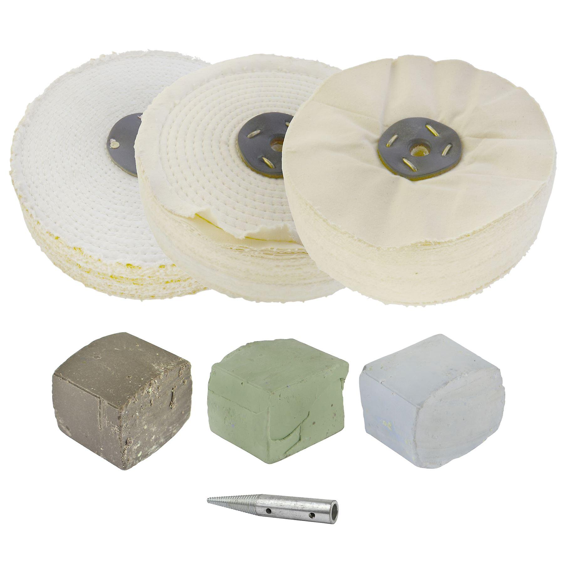 8" x 2" Conversion Polishing Mop Kit For 3/4 HP Grinders 3 Mops Compound Spindle