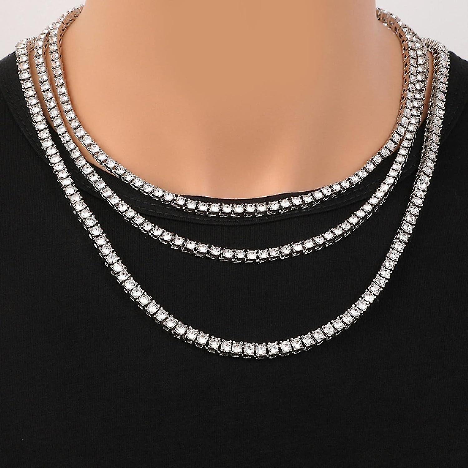 Hip Hop 3mm Tennis Chain Iced Out Necklace Bracelet For Men/women Bling Single Row Punk Rapper Wear
