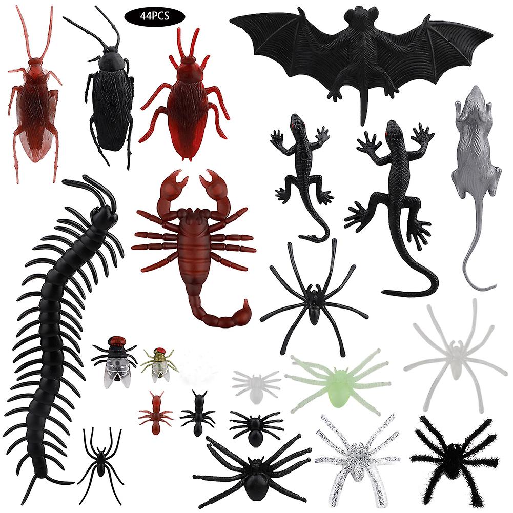 人工ゴキブリ、クモ、ムカデ、サソリ44個のプラスチック製のリアルな昆虫DIYいたずら装飾パーティー用品