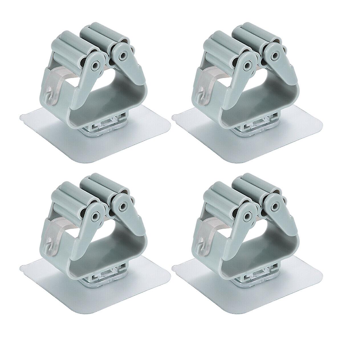 4x Self Adhesive Wall Mounted Mop Holder Hooks Broom Hanger Spring Clip Rack