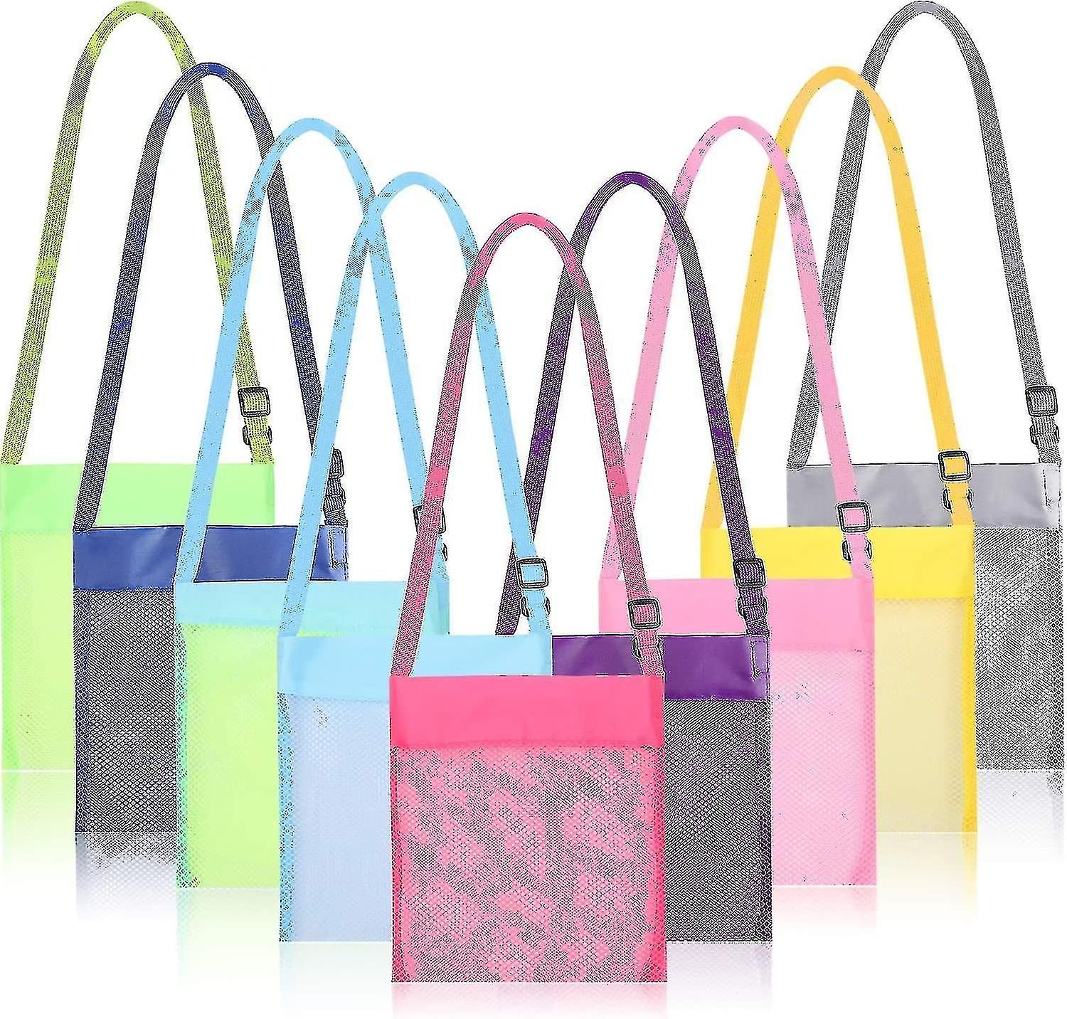 Colorful Mesh Beach Bags Set with Seashell Storage - 9 Pieces