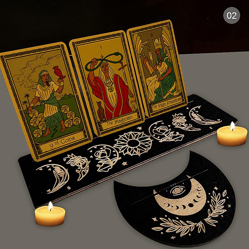Wooden Card Stand For Tarot Moon Shape Rectangle Card Altar Stand Wood Display For Witch Divination Tools Decor