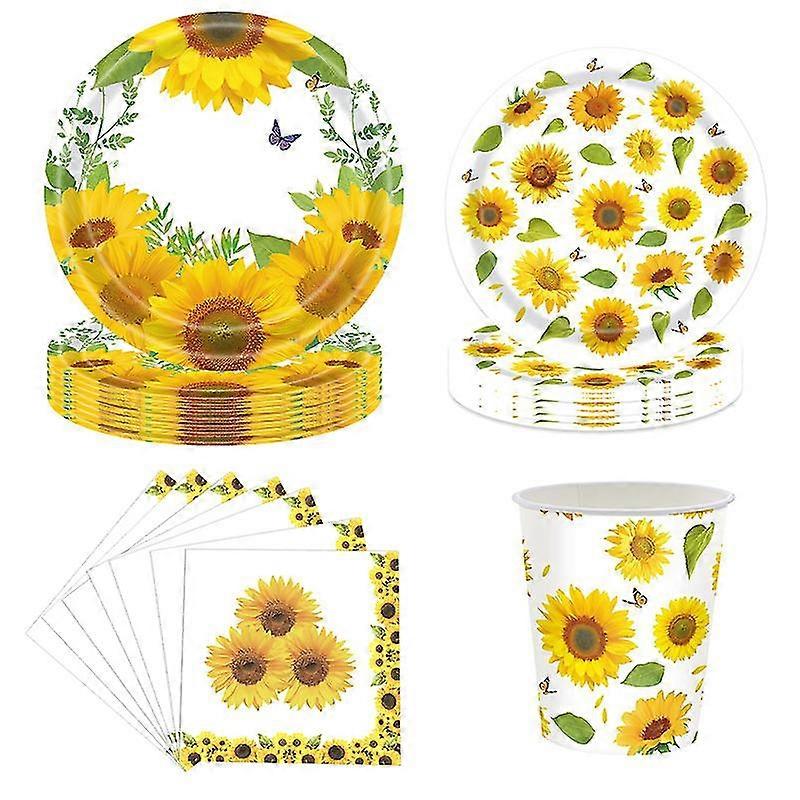 عباد الشمس أدوات المائدة المتاح مجموعات ورقة العشاء لوحات كأس المناديل ل 24 ضيف نزهة حزب اللوازم مأدبة الديكور