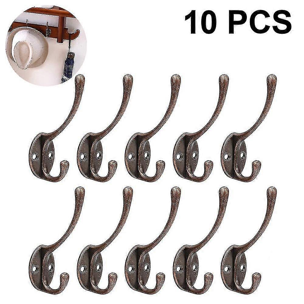 10 Pack Rustic Coat Hooks Wall Mounted Heavy Duty Double Hooks Retro - Black/silver/red Bronze