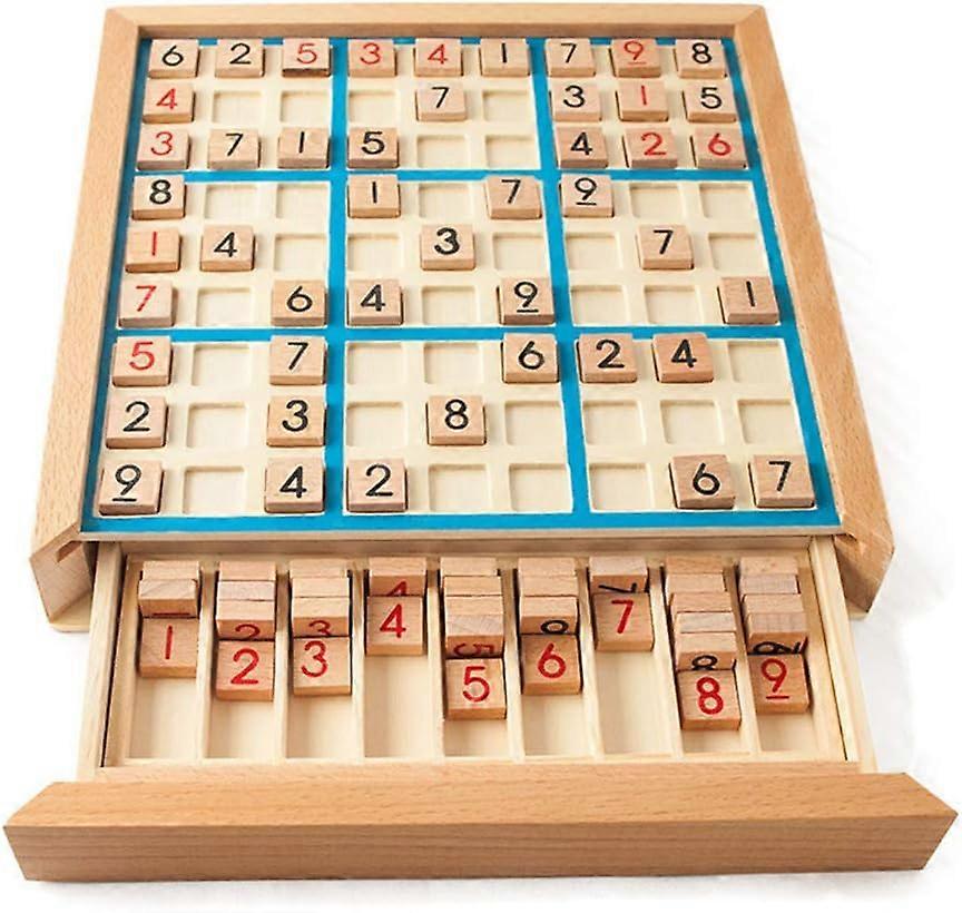 Holz Sudoku Puzzle Brett Holz, Sudoku Spiel Set mit Schublade Mathe Rätsel Desktop Spielzeug