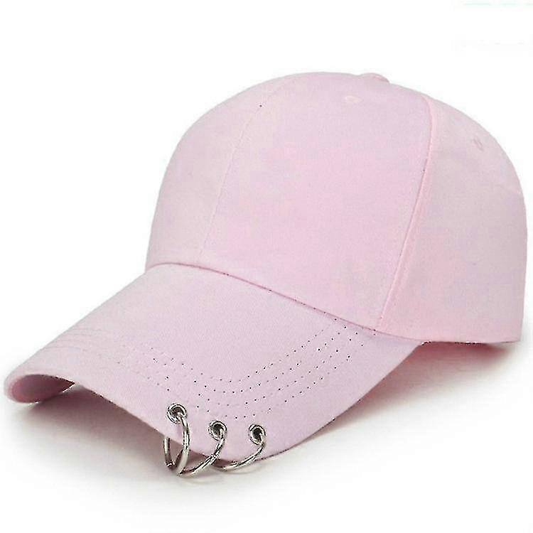 unisex casual solid color adjustable baseball caps with ring(pink)