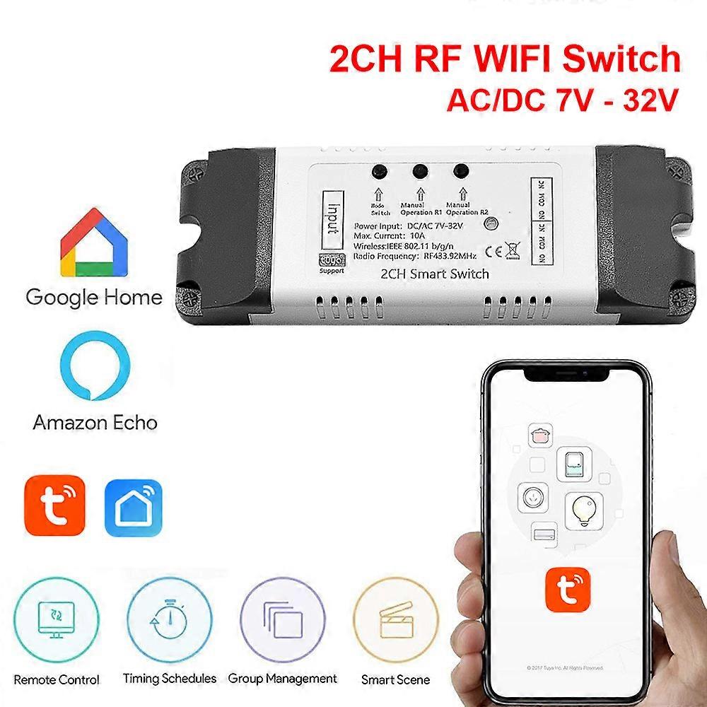 Tuya RF 433mhz WIFI Switch Module AC/DC 7-32V 85-250V 2 Channel Wireless Relay Smart Life APP Remote Control Alexa Googole Home