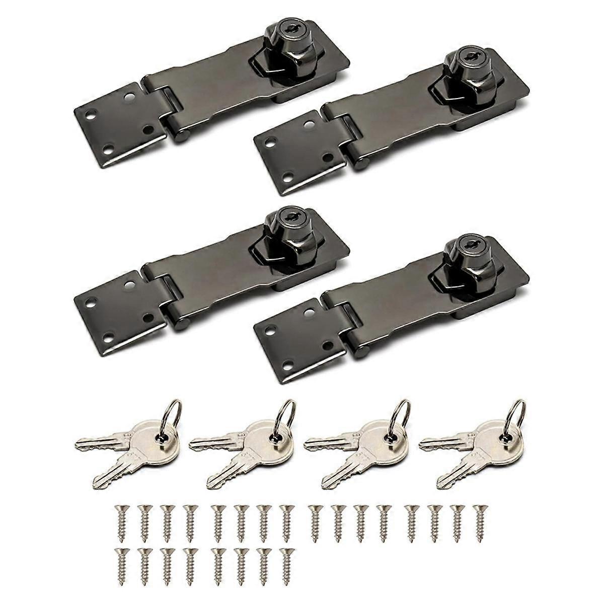Keyed Hasp Locks, 4 Pack 4Inch Twist Knob Cabinet Knob Lock Keyed Locking Latch Safety Lock with Mounting Screws