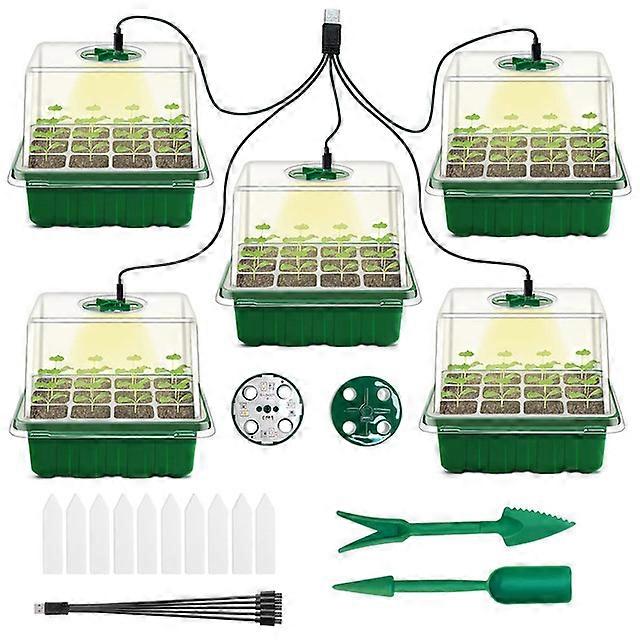 5 Packs Seed Starter Tray with Grow Light (12 Cells per Tray)