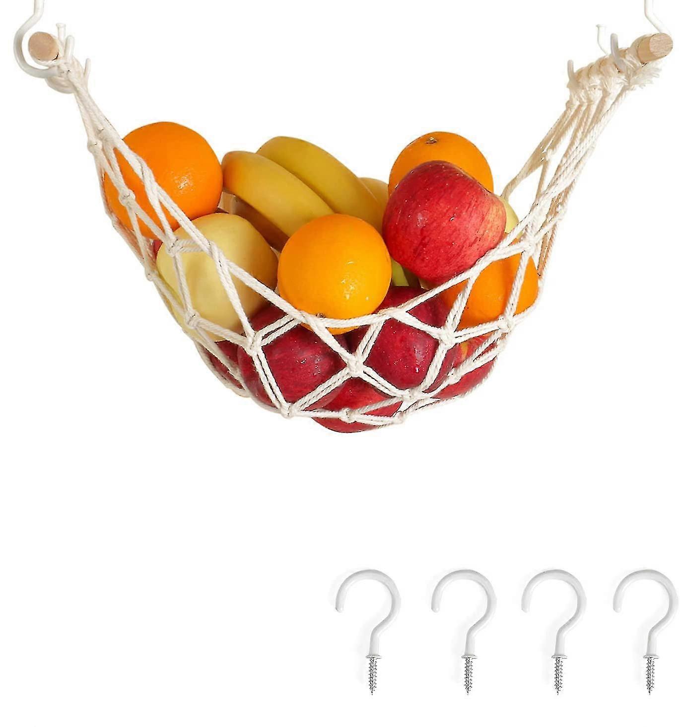 Hanging Fruit Hammock For Kitchen Under Cabinet Macrame Fruit Basket