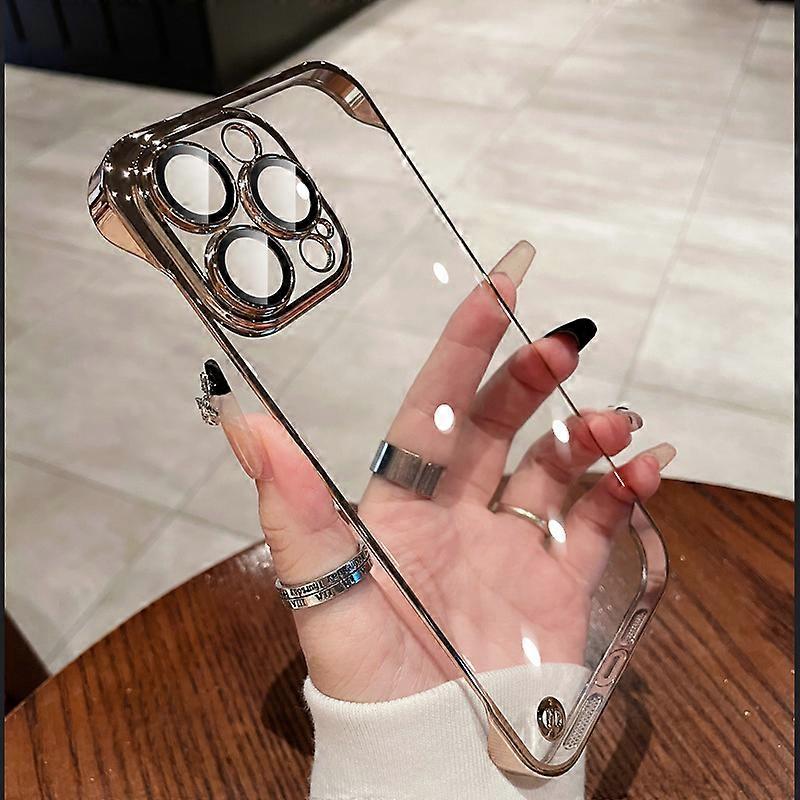 Ultra Thin Clear Plating Hard Case with Camera Lens Protector for iPhone 16/15/11/12/13/14 Pro Max Golden