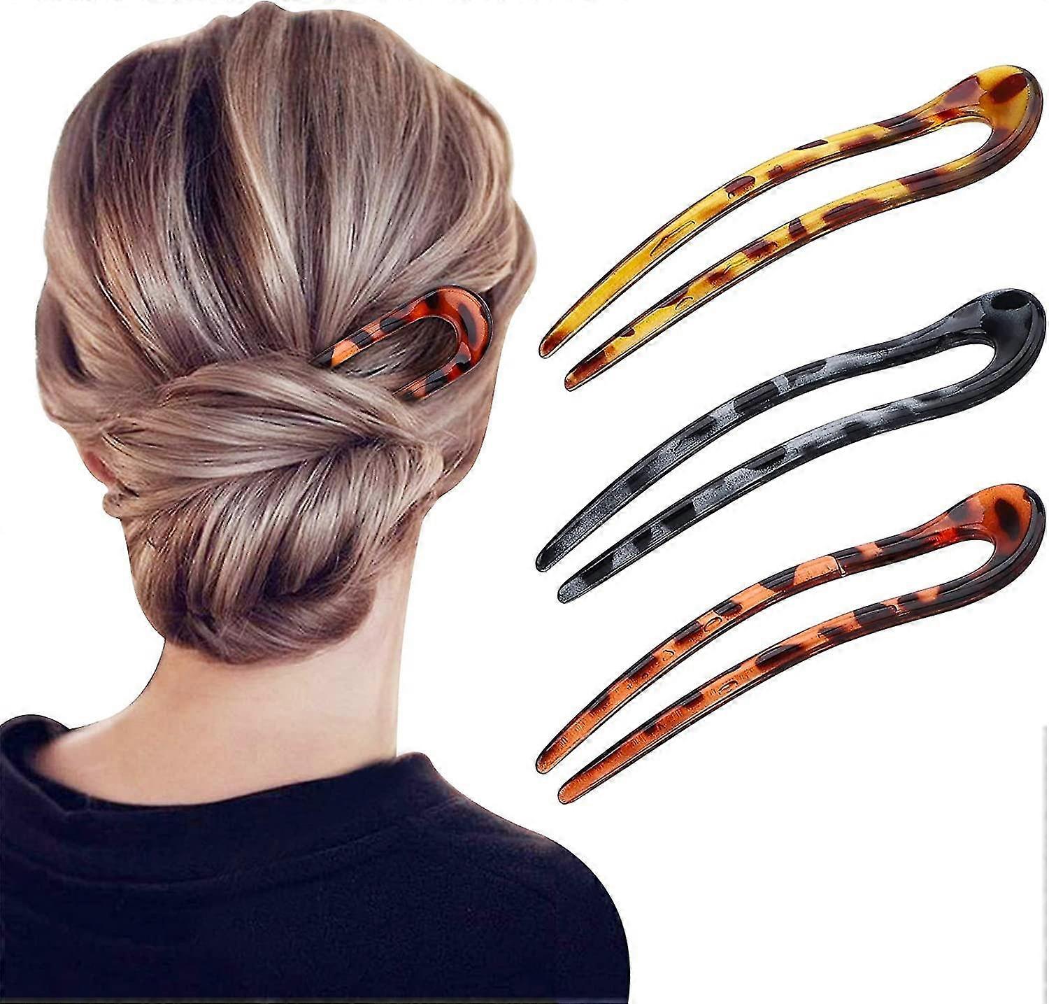 3 Pcs סיכות שיער בצורת U סיכות שיער מקל בסגנון צרפתי U צורה קליפסים לשיער בצורת U מתנה