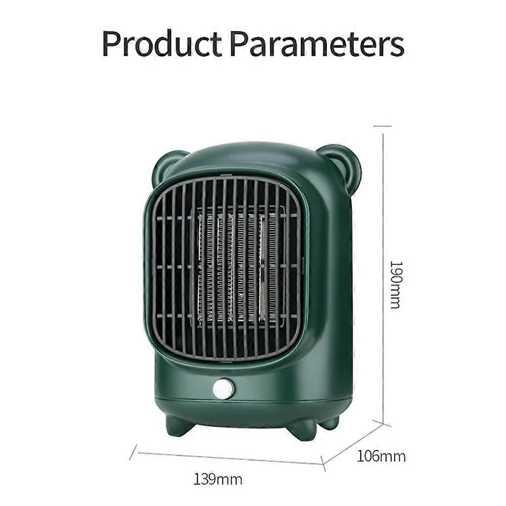 ZK-500W Electric Heater Mini Fan Portable Desk Fan Mini PTC Ceramic Heater 220V Vertical Home Fast Silent Hot Air Heater 1pc (Dark Green)