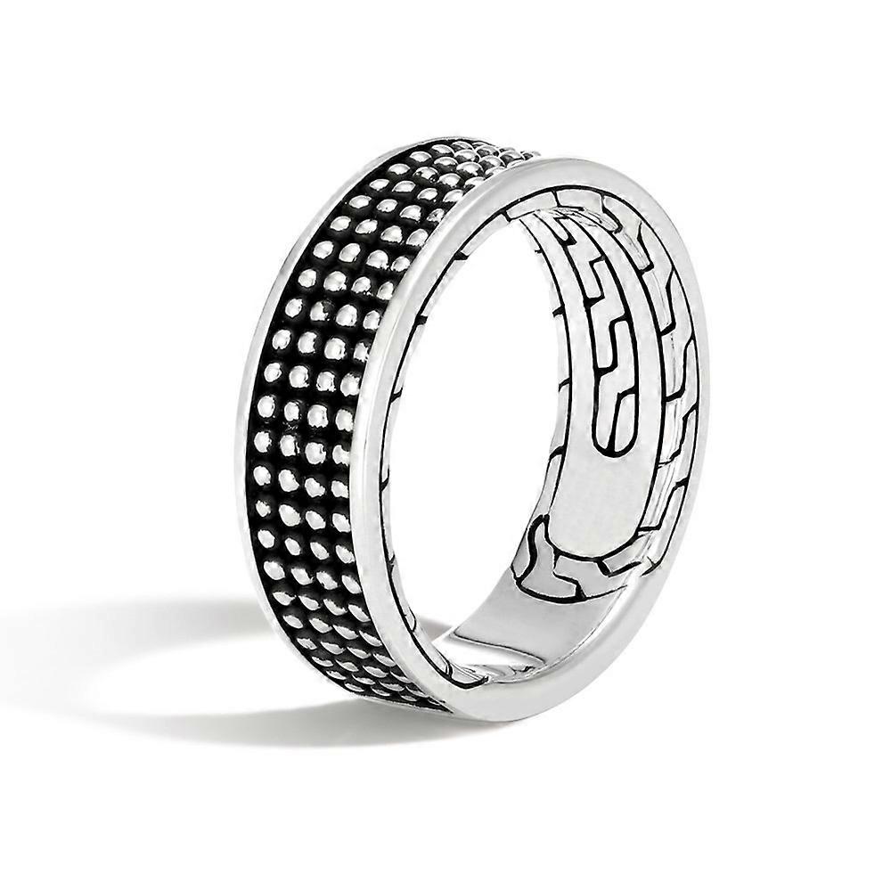 ZK-925 Silver Plated Men's Handmade Ring Black Pattern Silver One Piece