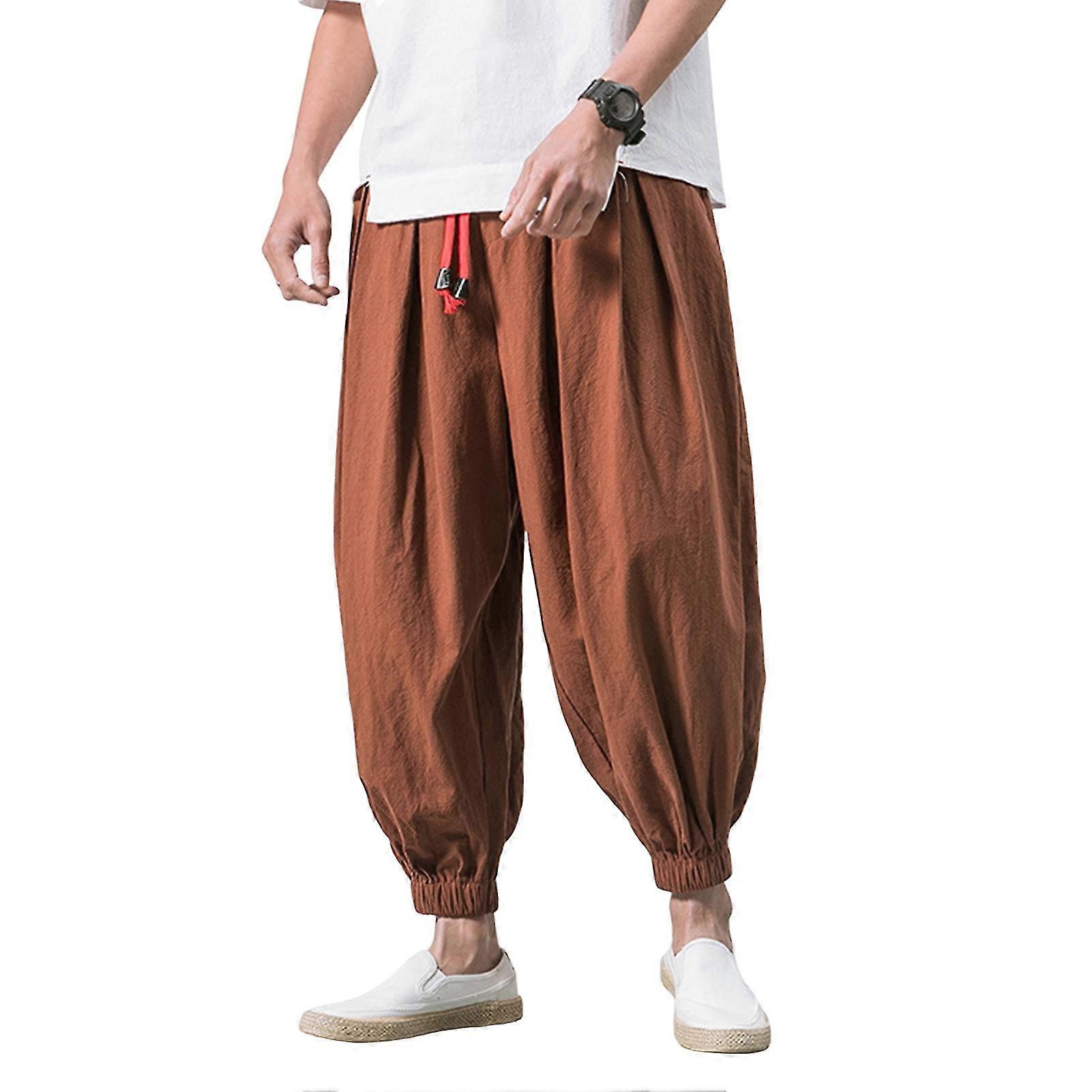 Men Harem Pants Ankle-banded Solid Color Elastic Waist Loose Deep Crotch Daily Wear Soft Casual Plus Size Men Pants Men Clothes