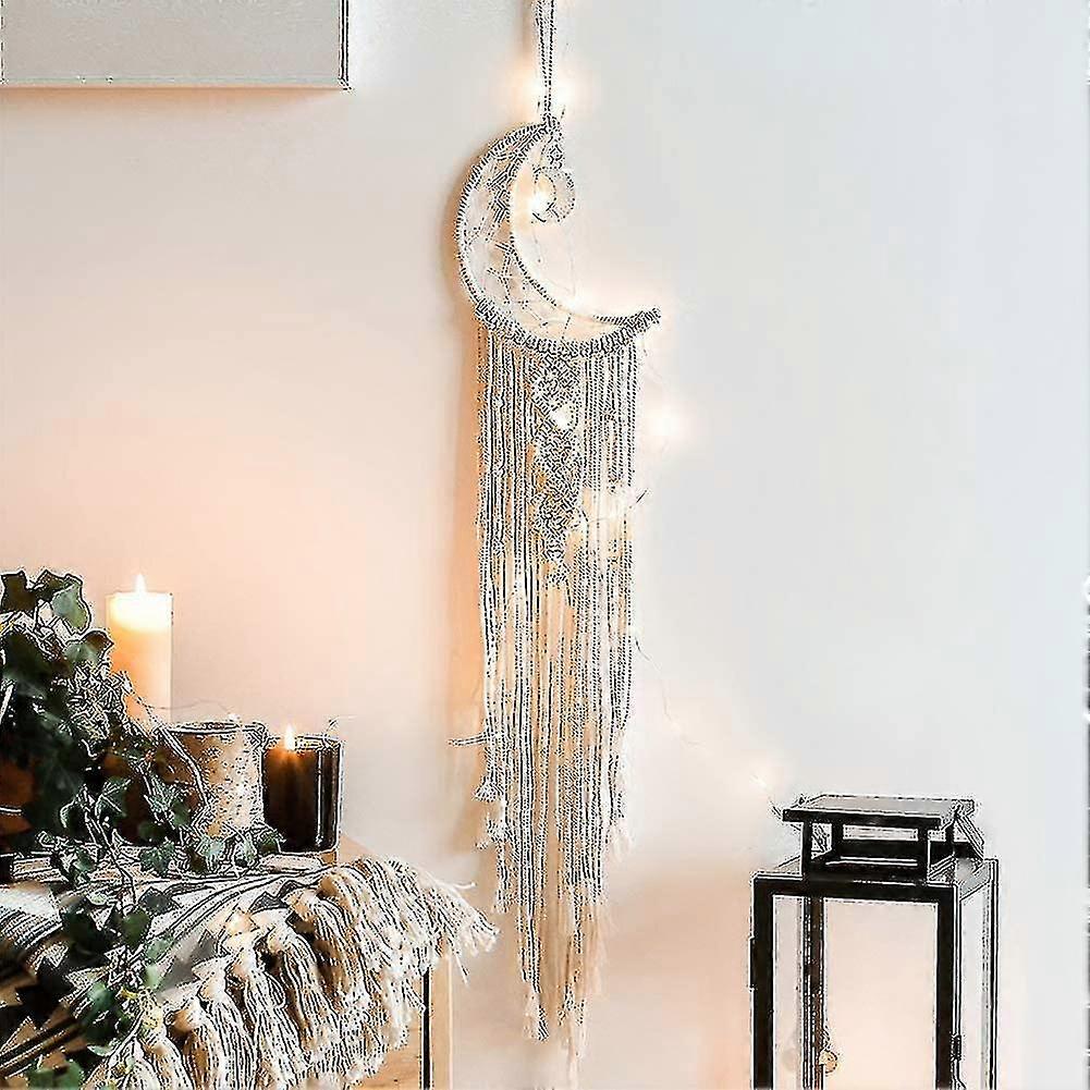 Macrame Wall Hanging With Led Light,moon Dream Catcher Woven Tapestry