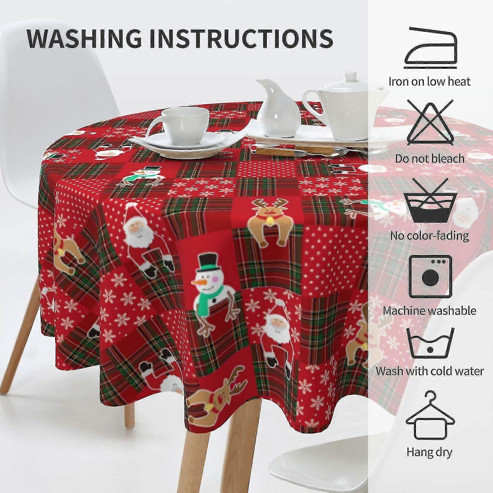 60 Inches Round Wipeable Christmas Table Cover For Indoor And Outdoor Waterproof Decoration Tablecloth