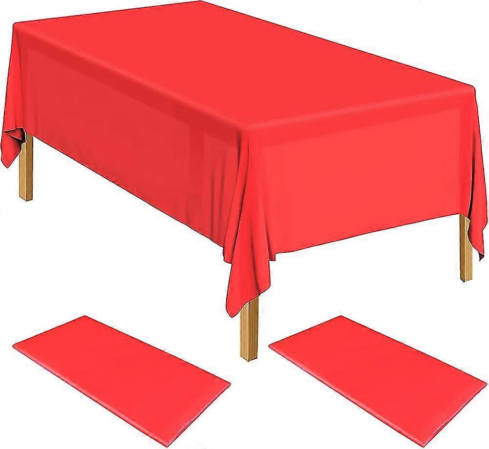 2pcs Red Plastic Table Covers 137cm X 274 Cm Plastic Red Tablecloth Rectangle Red Table Cover Acsergery Gift