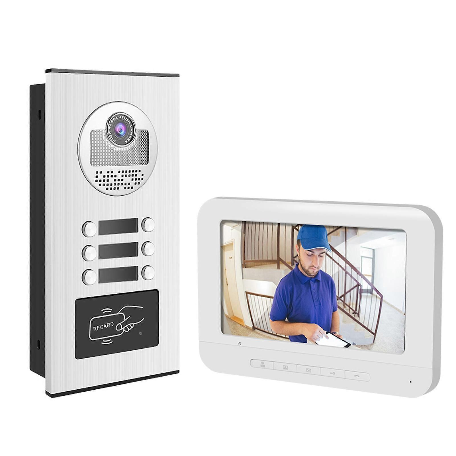 7inches Video Intercom Doorbell Door Phone RFID Camera 3 Apartments 110240V