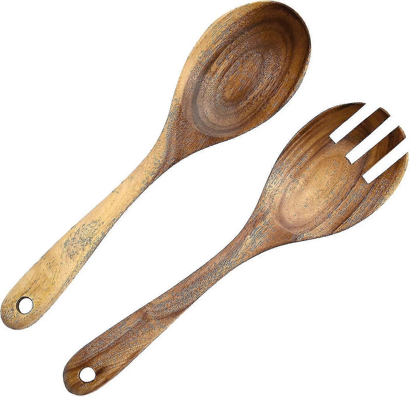 2 Pcs Wooden Spoon And Fork Salad Servers, Wooden Tableware Salad Fork, Reusable Salad Fork And Spoon, Fit For Tableware Mixing For Salad, Kitchen Ute