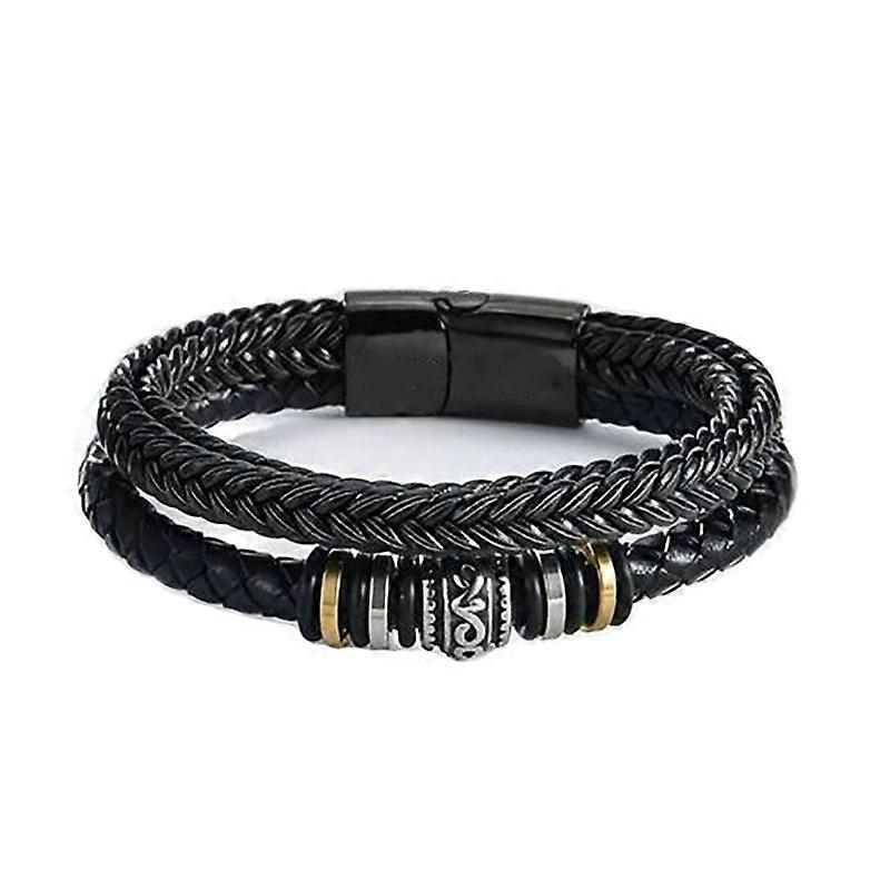Mens Row Braided Leather Bracelet