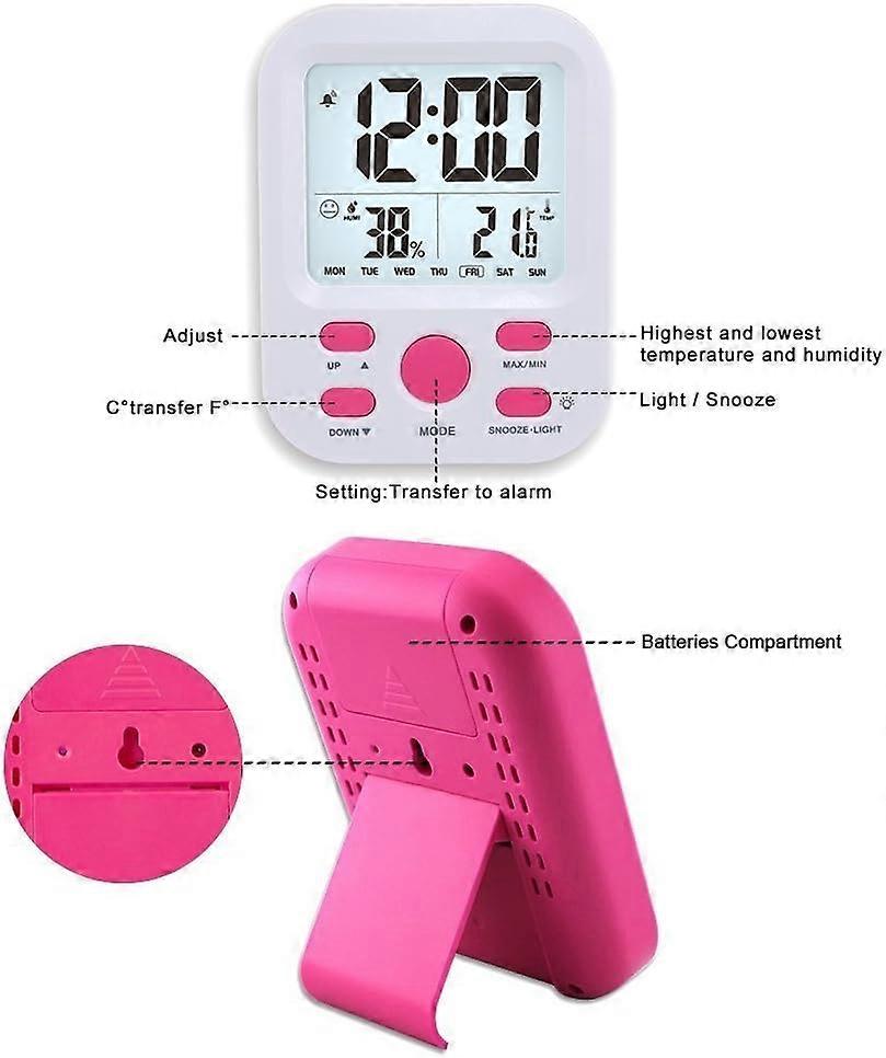 Digital alarm clock LCD Display Wall Clock (Pink)