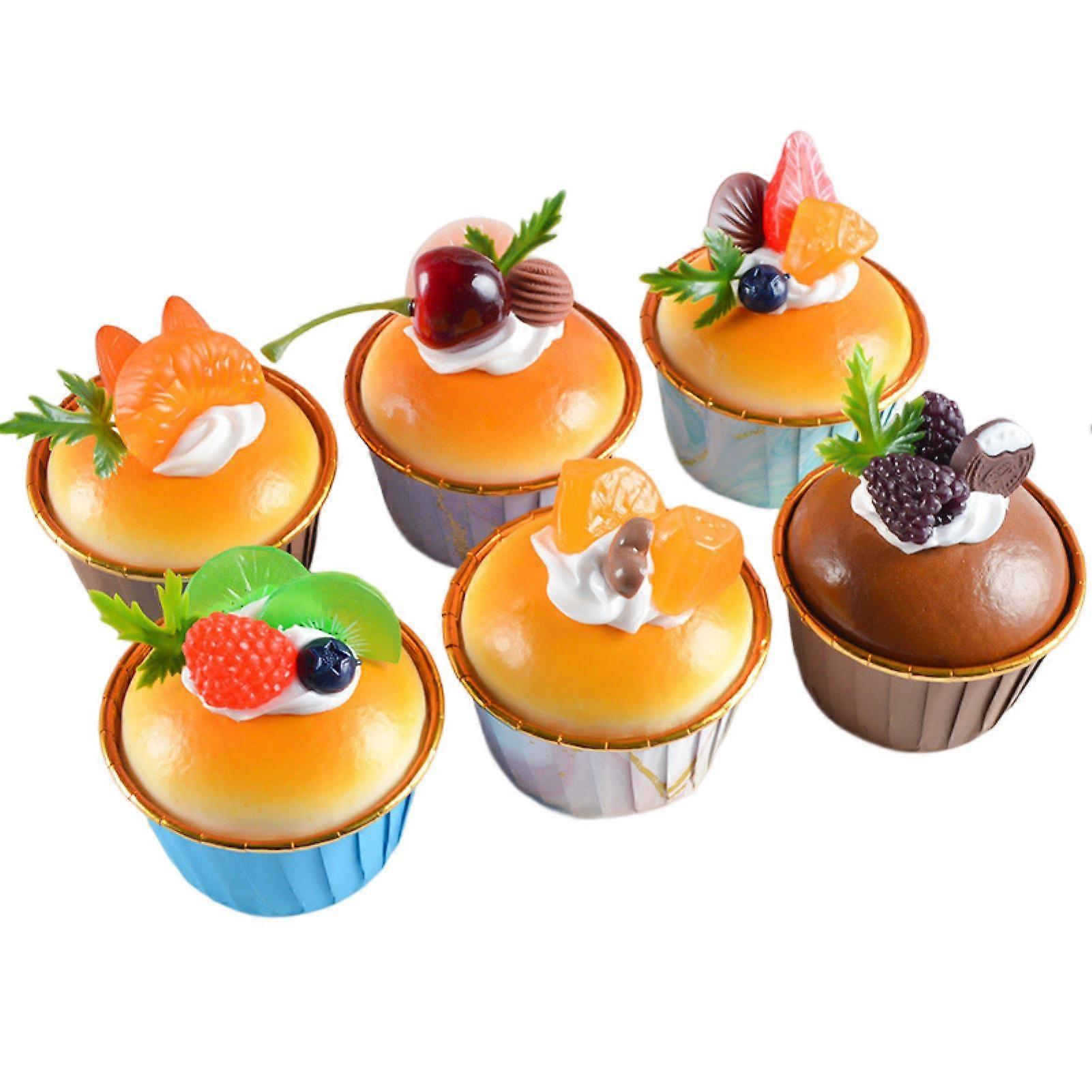 Cupcake Model Bottom with Magnet Stretchy Slow Rebound Anti-Stress Toy Creative Ornaments Soft Fluffy Simulation Fruit Cake Dessert Food Model Photogr
