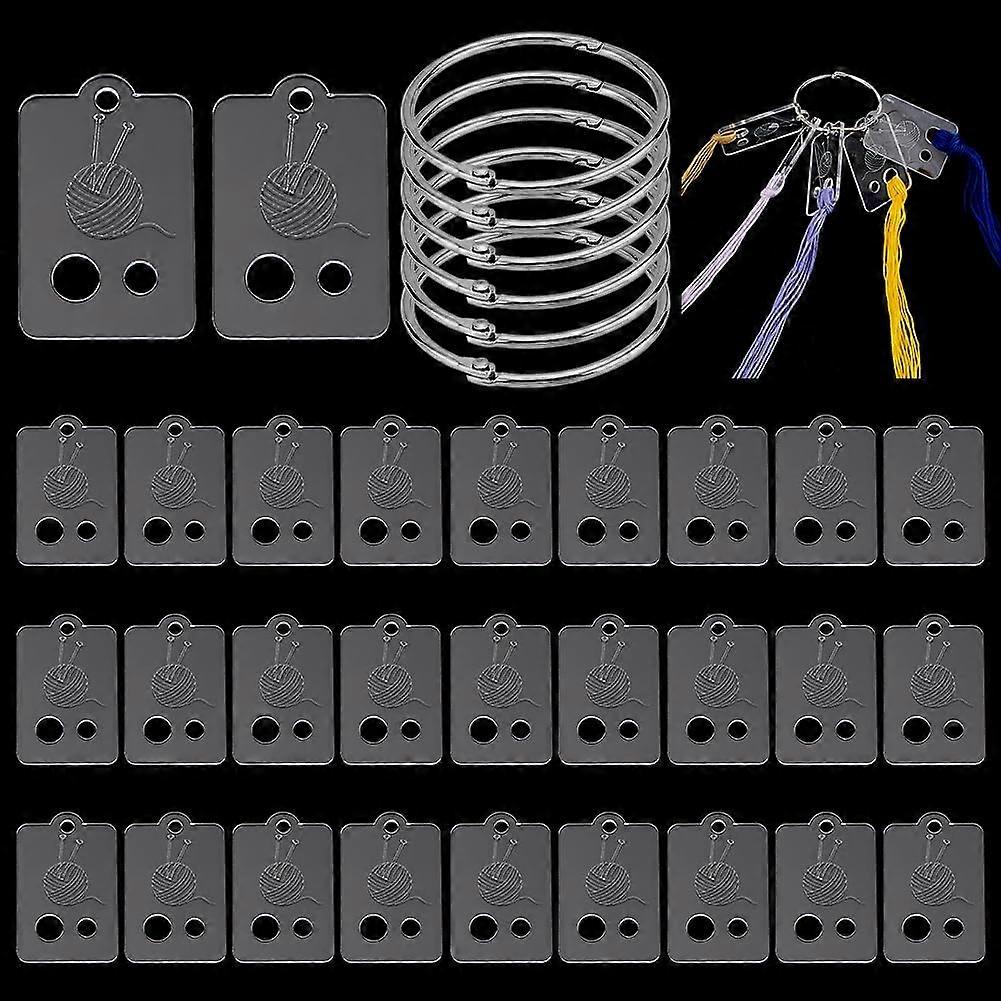 30pcs Acrylic Floss Drops Embroidery Floss Organizer Rectangle Floss Bobbins Thread Organizer Cross Stitch Floss Organizer Thread Drops with 6 Rings L