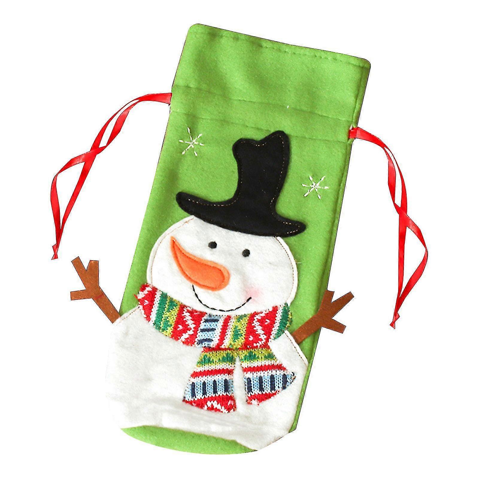 Christmas Cartoon Drawstring Wine Bottle Cover Party Desktop Decor Present