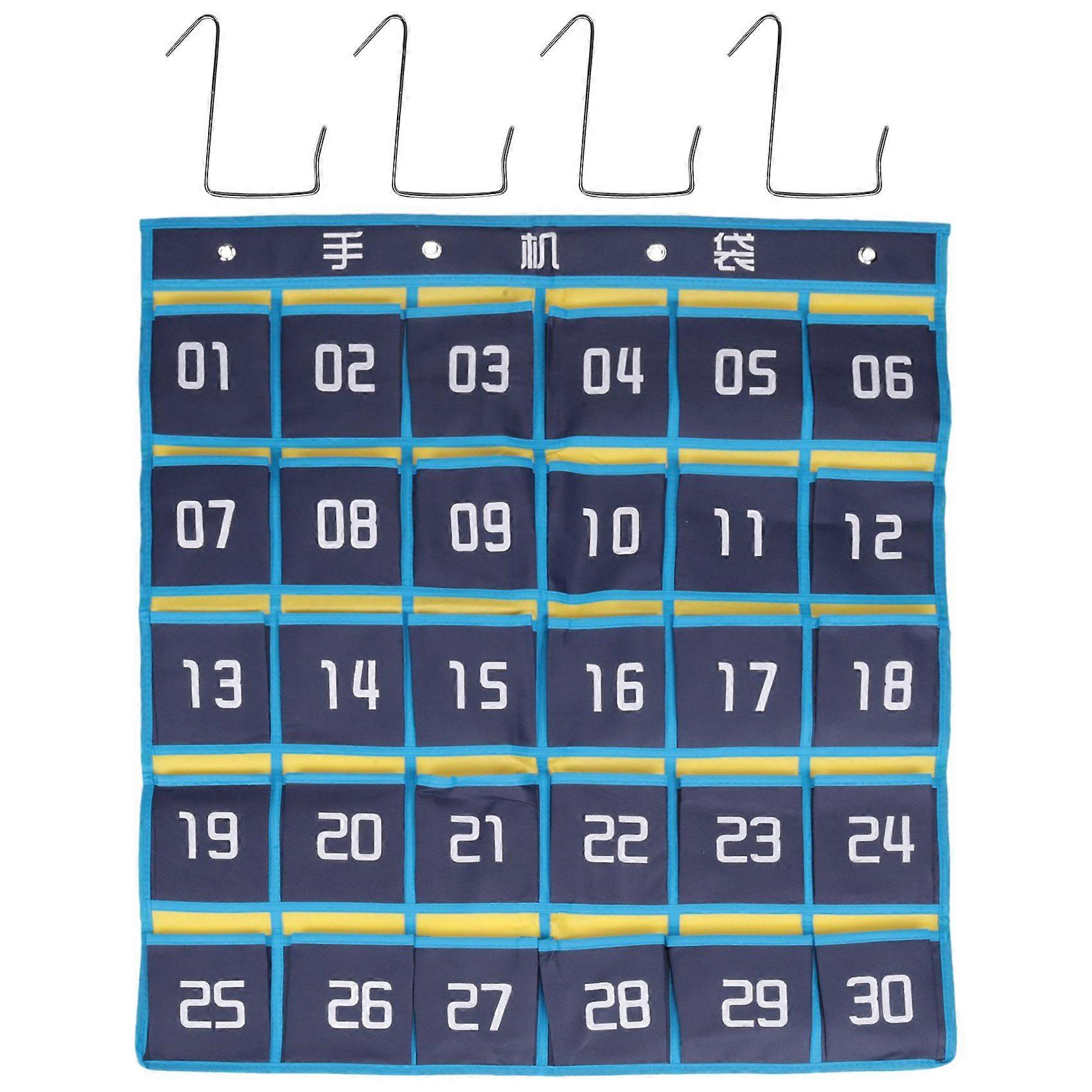 30 Numbered Pockets Chart Cell Phone Hanging Organizer Hanging Storage Bag for Classroom Calculator