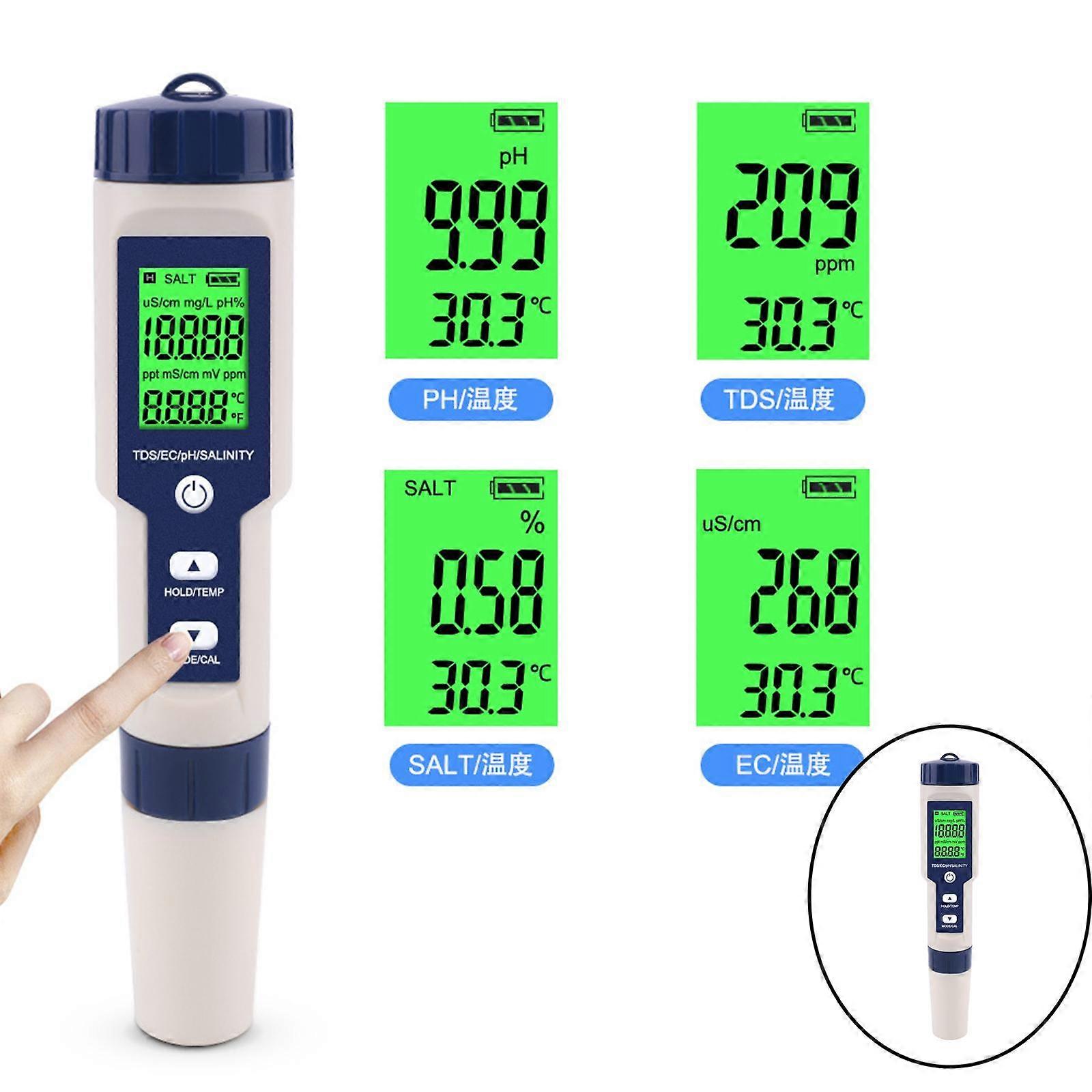 5-in-1 LCD TDS Phmetre Pool Conductivity Salinity Test Measures