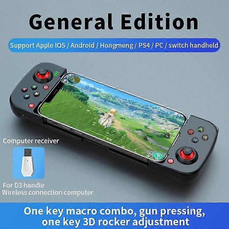 D7 Telescopic Mobile Phone Gamepad Bluetooth 5.0 Type-C Wireless Game Controller Joystick for Android/iPhone /Switch /PS4 /PC