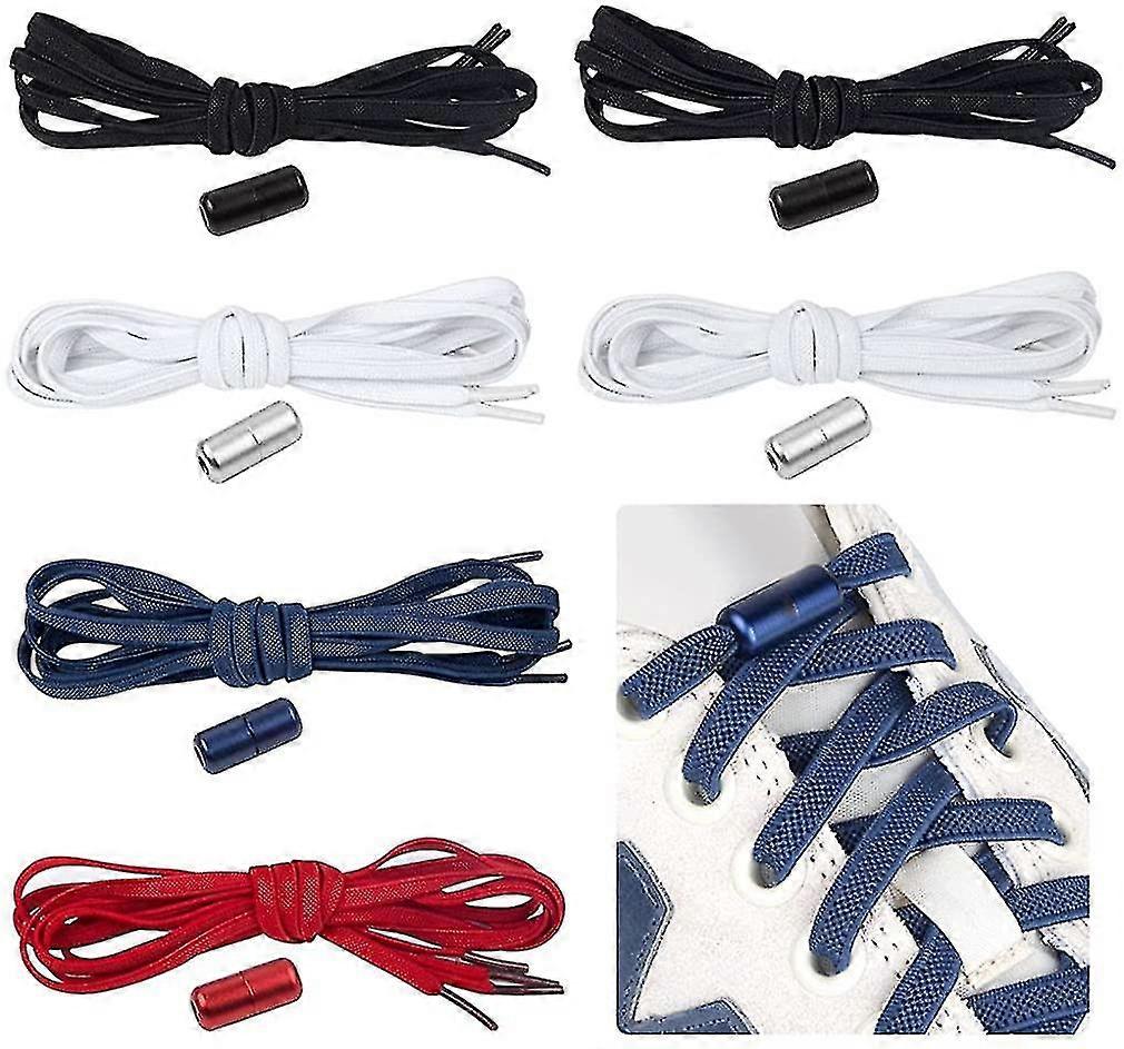 6 Pairs Of Universal Elastic Shoelaces For Kids And Adults, With Metal Button