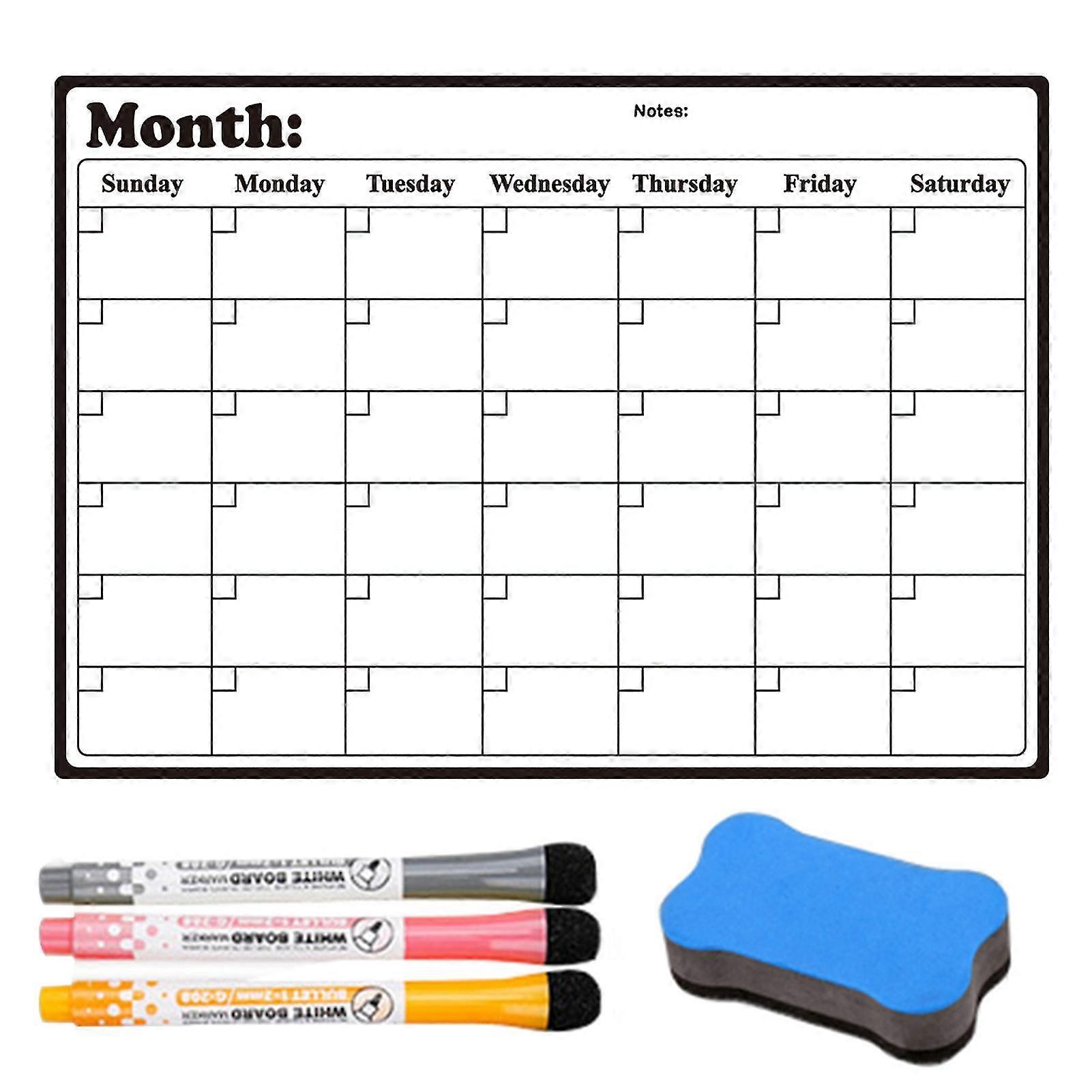 Magnetic dry-erase refrigerator whiteboard for weekly planning