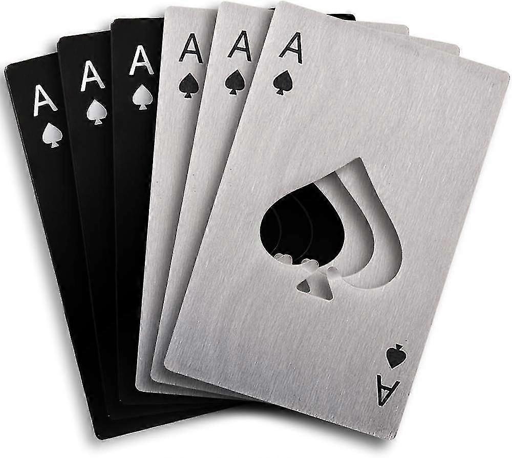 6 stk flaskeåbner, pokerflaskeåbner, spadeølåbner, sølv & sort